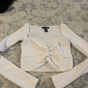 Forever 21 Cream Long Sleeve Crop Top